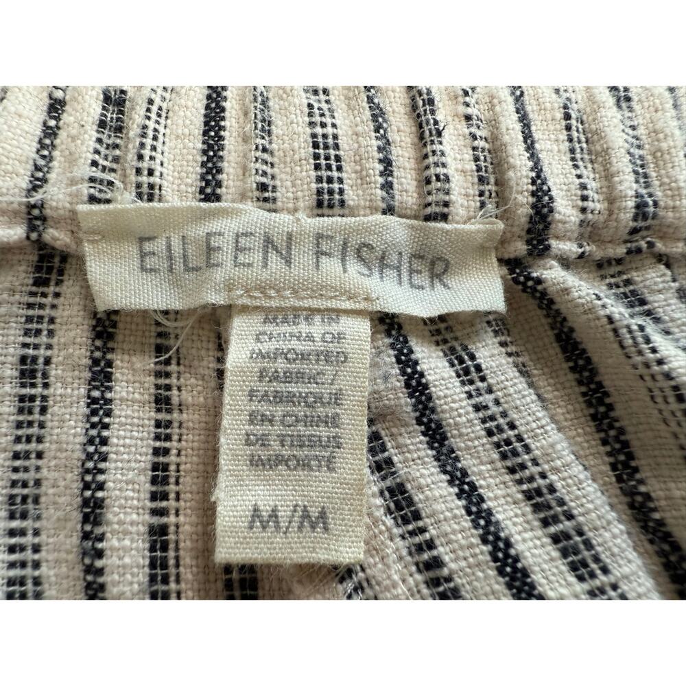 Eileen Fisher Organic Cotton Striped Pants Elastic Black Tan Size MEDIUM Pockets - Picture 9 of 10